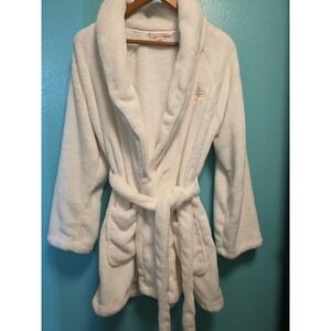Victoria's Secret Robe Womens XS/S White Plush Fleece Shawl Collar Belted Lounge